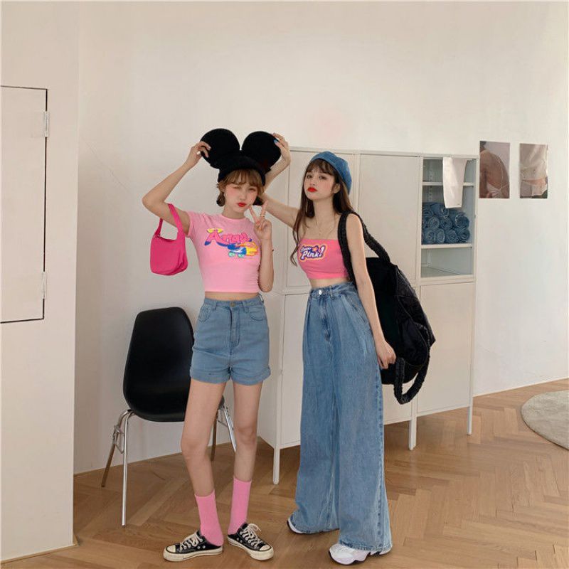 Women's High Waist Cropped Navel  Short Hot Girl Top