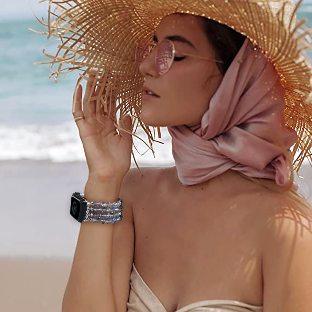 Gold Plated Gallstone Spacer Steel Blue Black Crystal Strap