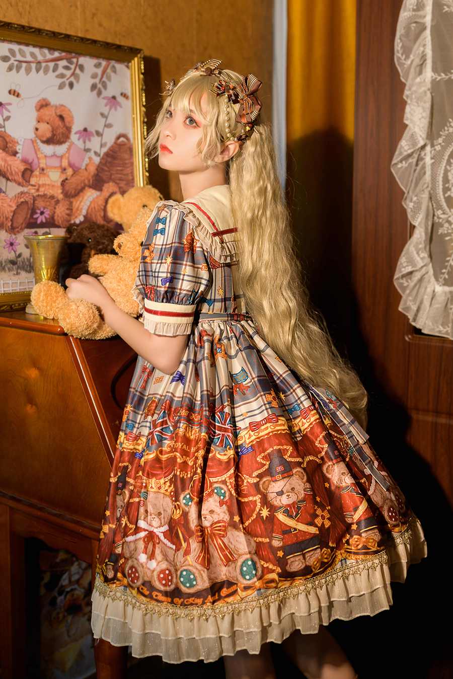 British Knight Bear Short Sleeve Op Dress Summer