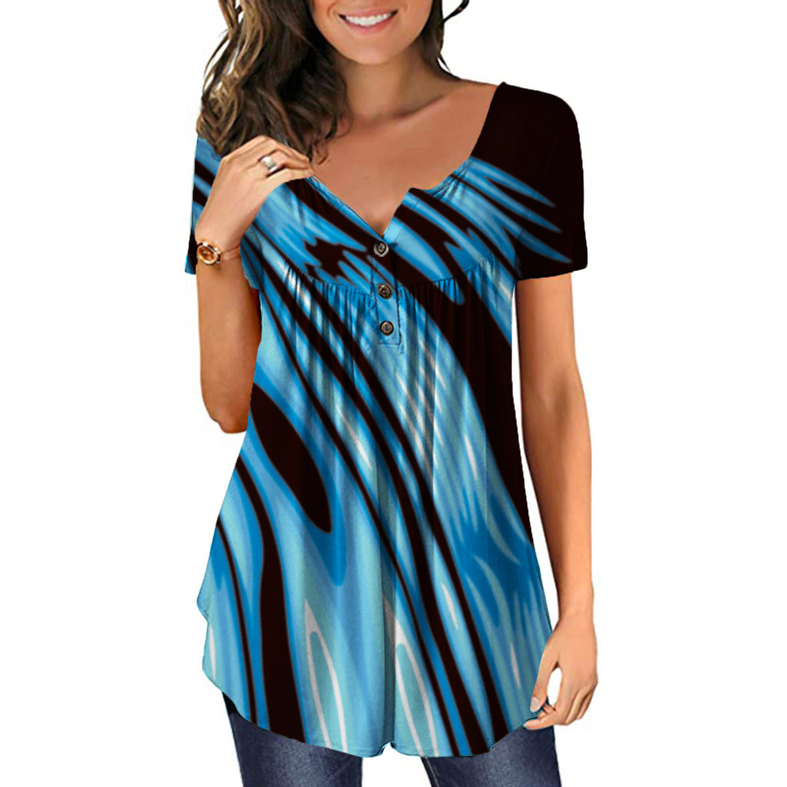New Gradient Print Large Size Deep V Pullover Women