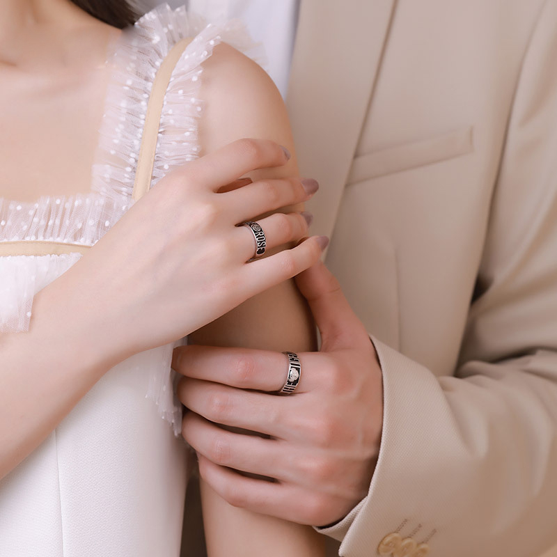 Chiba Tiger Sniffing Rose Zodiac Year Silver Couple Ring