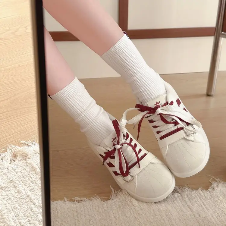 2026 New Autumn Koreanstyle Platform Laceup White