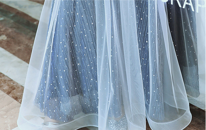 Sequin Blue V-Neck Slim Long Dress - 9