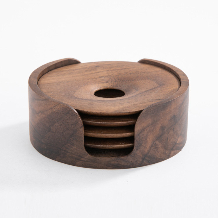 Wooden black walnut tea coaster set
