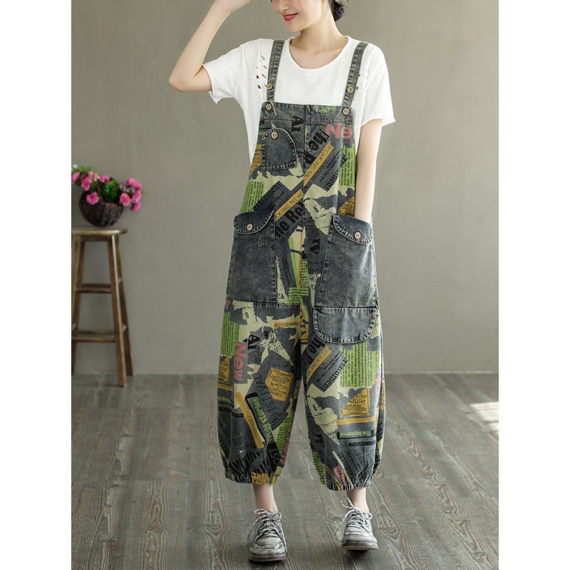 New Women's Literary Retro Denim Overalls