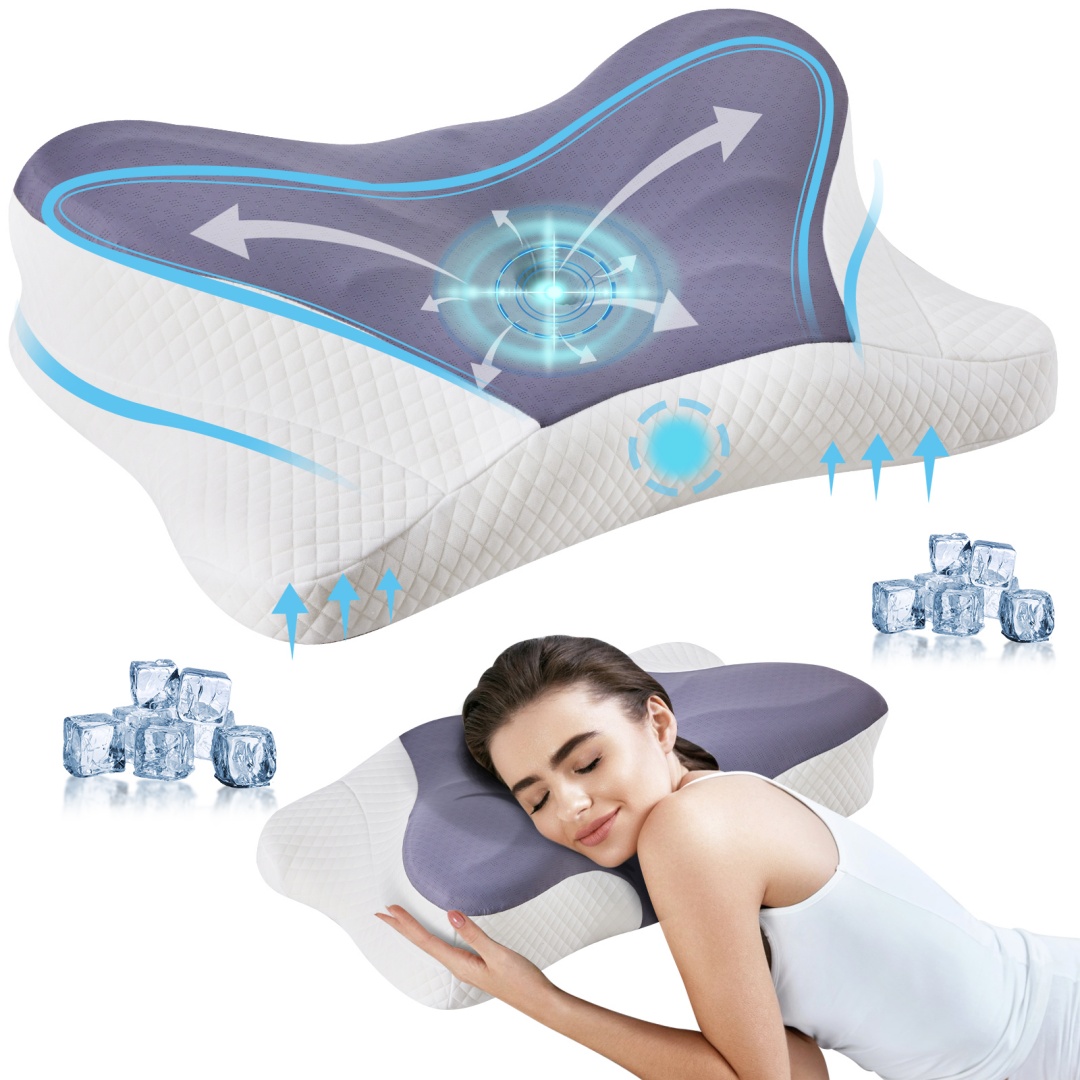 Cervical Neck Pillow, Cooling Ergonomic Memory Foam Pillows  Dual Height Orthopedic Support Contour Pillow For Side — foto 2