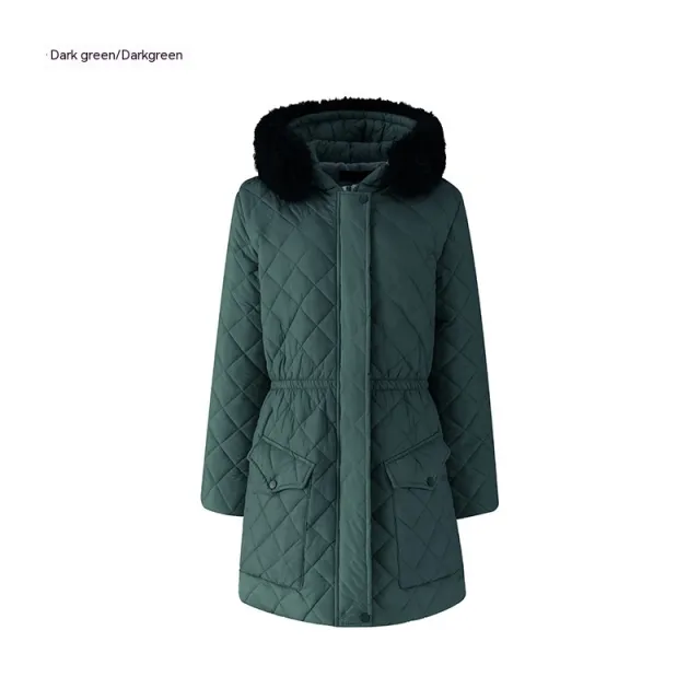 Slim fit Lace Up Hooded Long Sleeve Plaid Long Women's Winter Top Dark Green - Shop at LoveMi