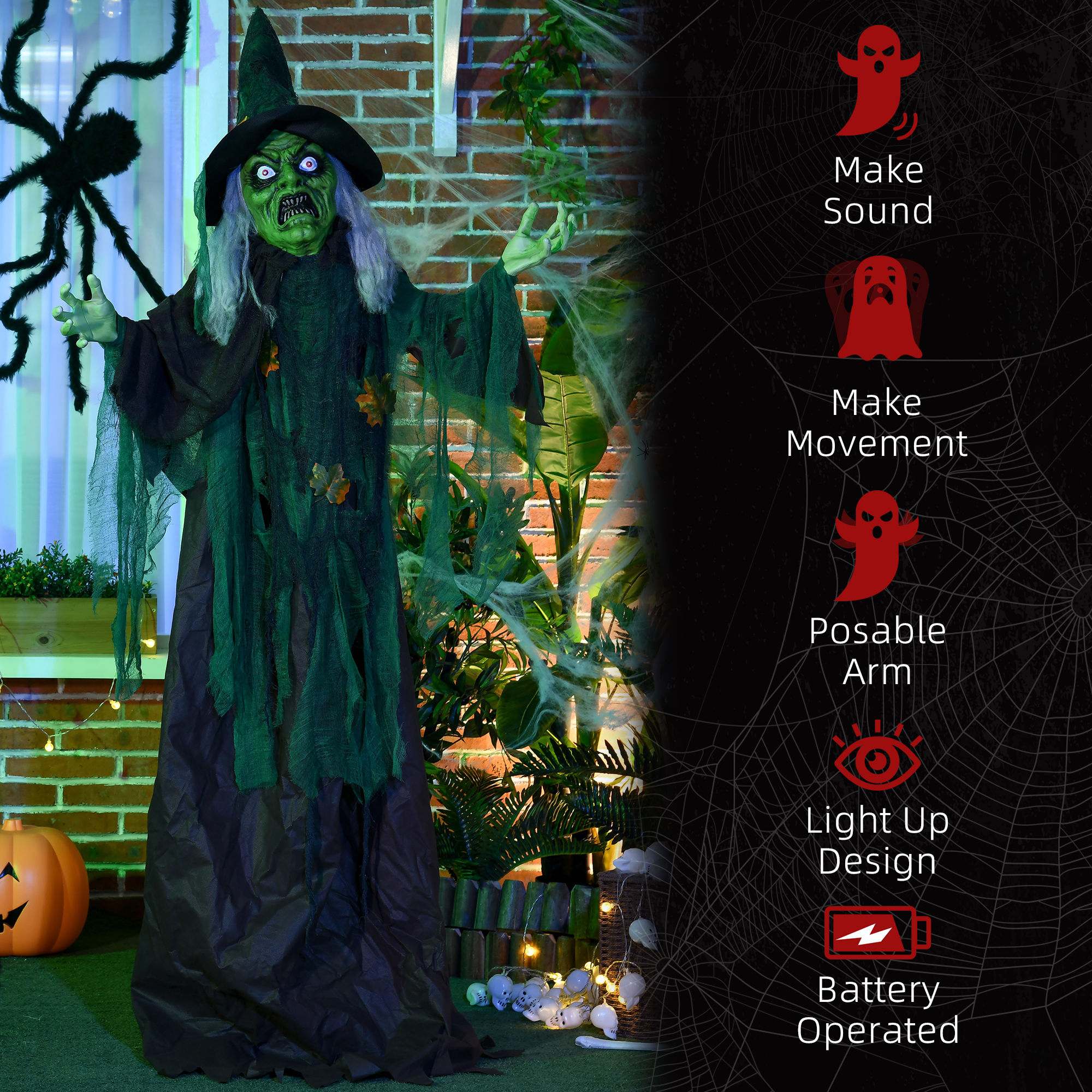 6ft Halloween Witch Decoration, Outdoor Activated Prop