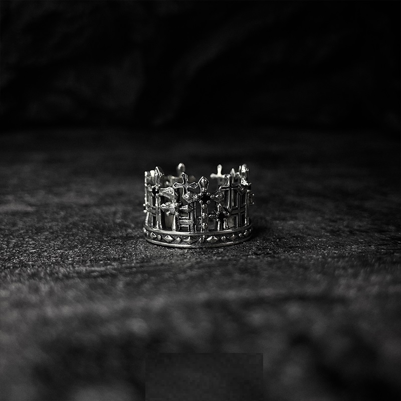 Title 3, S925 Sterling Silver Retro Black Ruby Crown Cro...