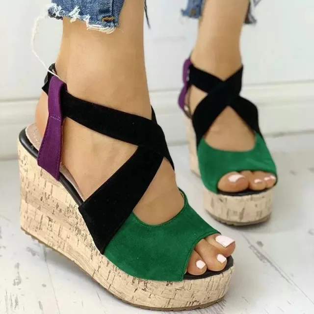 Women's Summer Wedge Heel Platform Cross Strap Sandals Green - Shop at LoveMi