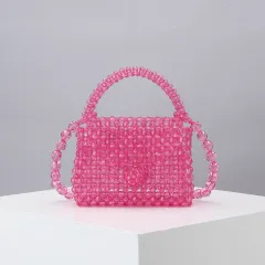 Diagonal Bag Female Cute Woven Ins Handmade Acrylic Mini - Pink - View 1