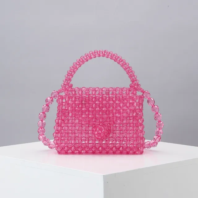 Diagonal Bag Female Cute Woven Ins Handmade Acrylic Mini Pink - Shop at LoveMi