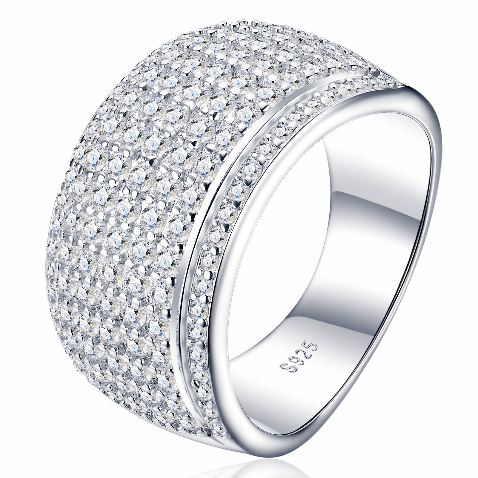 A Luxurious, Fashionable, And Trendy Silver Ring Set With Top-quality Moissanite, Crafted From S925 Silver With A Platinum-plated Finish