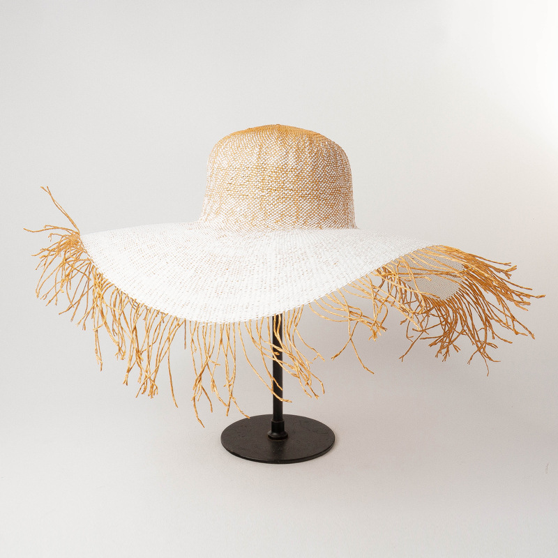 Outdoor Sunscreen Fur Brim Round Top Large Brim Straw Hat