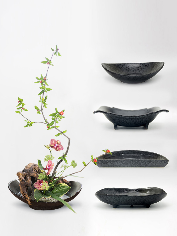 Title 12, Ink Black Ceramic Flower Pot Retro Chinese Arra...