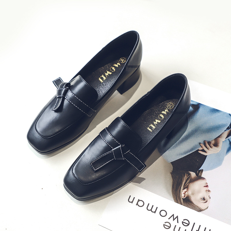 Leather Women's Thick Heel British College Style Single Shoes