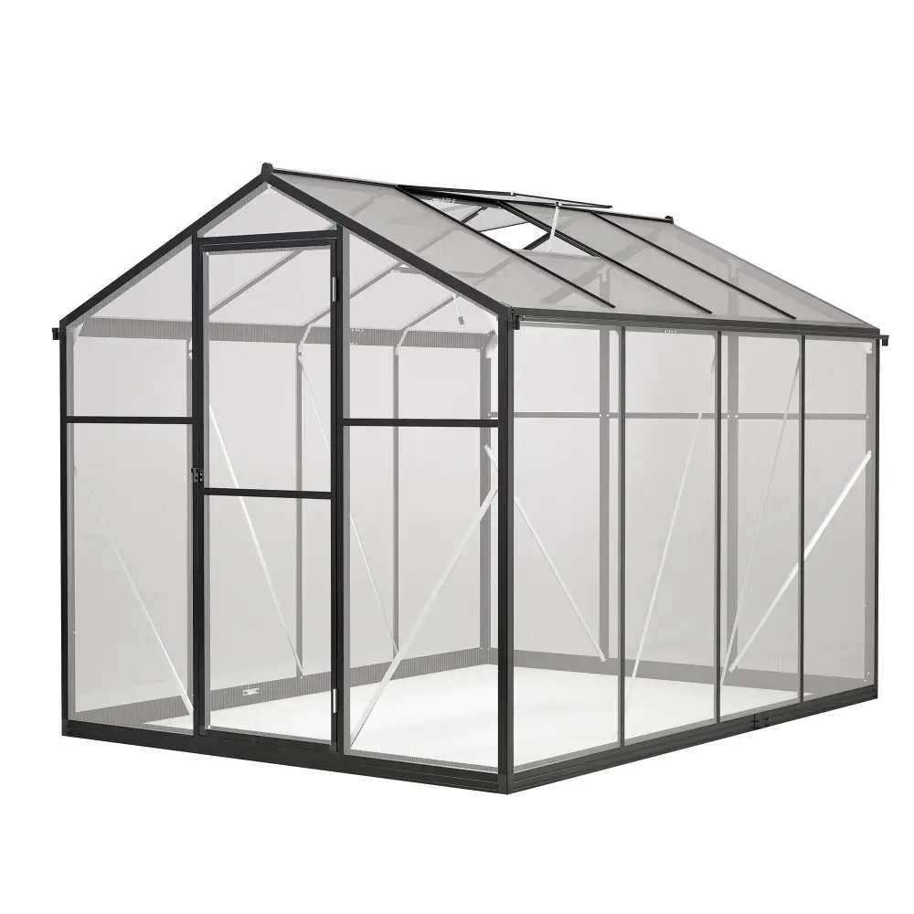 6x8 FT Greenhouse For Outdoors, Polycarbonate Greenhouse With Quick Setup Structure And Roof Vent, Aluminum Large Walk-in Greenhouse For Outside Garden Backyard, Black