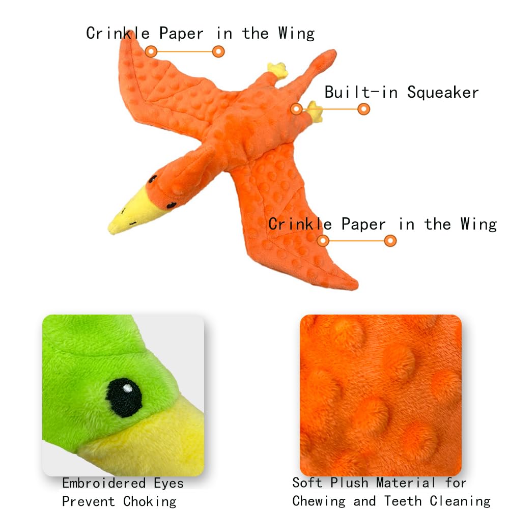 Squeaky Dog Toys Plush Dog Toy With Crinkle Paper Stuffed Durable Dog Chew Toys For Small Middle And Large Dogs Pterodactyl 7