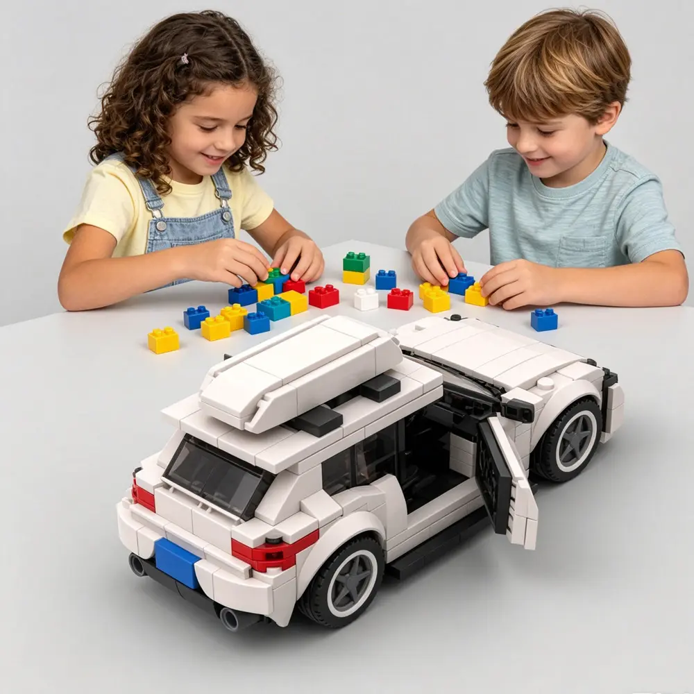City Car White Hatchback Building Blocks