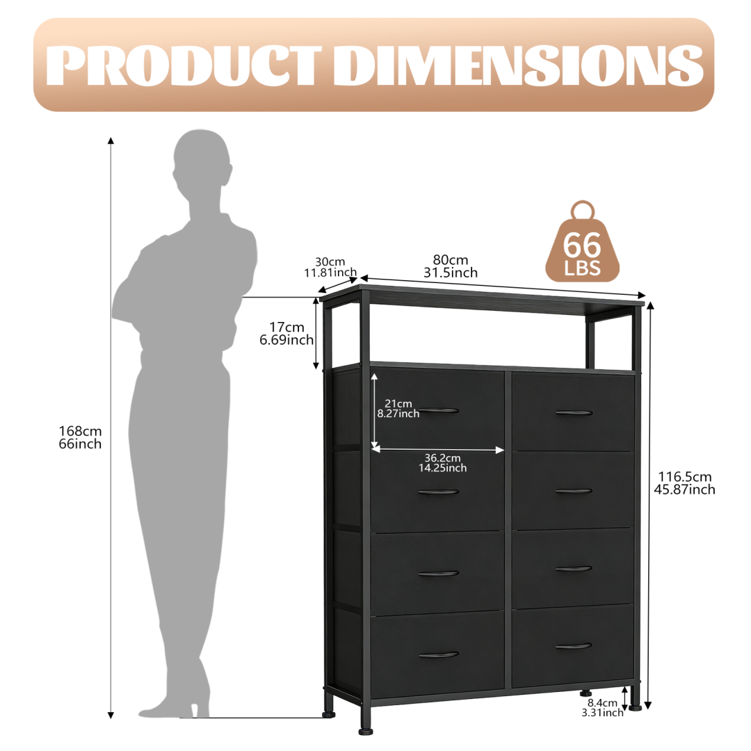 8-Drawer Fabric Dresser With Open Shelf, 45.9-inch Tall Storage Cabinet For Bedroom Closet Organization image 37