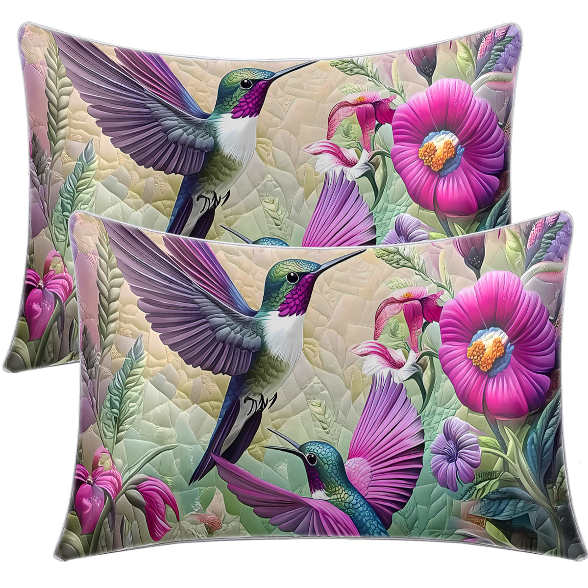 2 Pcs Of Tropical Hummingbird Art Bedroom Satin Printed Soft And Skin Friendly Pillowcase Suitable For All Seasons — view 6