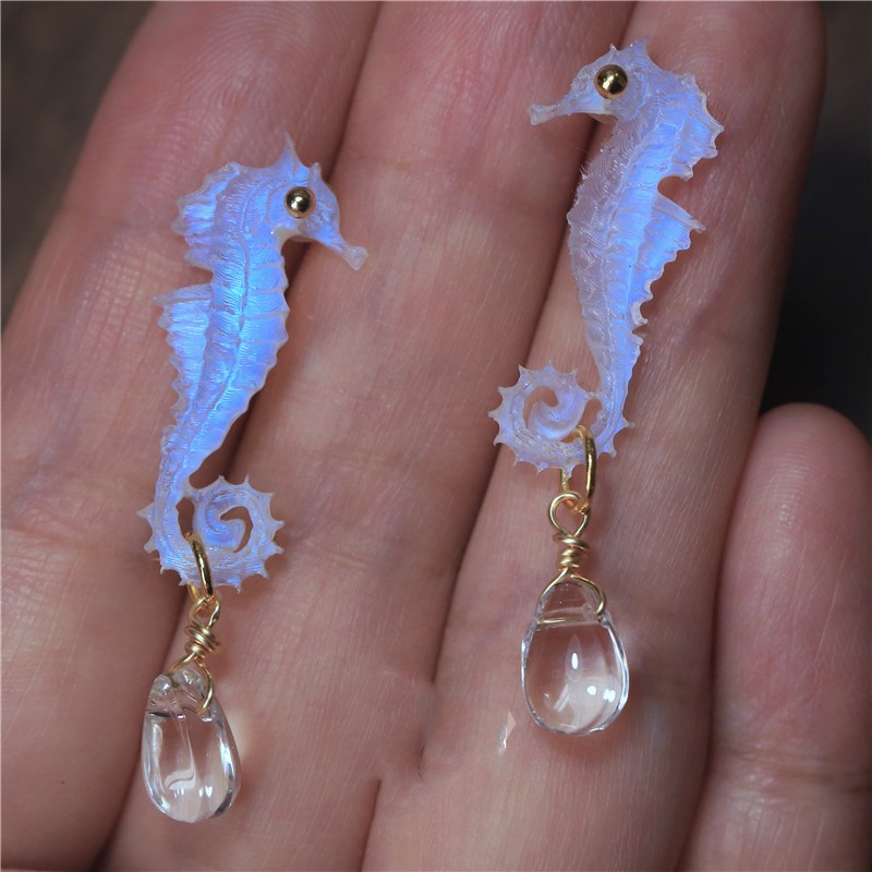 Hand Made Resin Carved Hippocampal Earrings