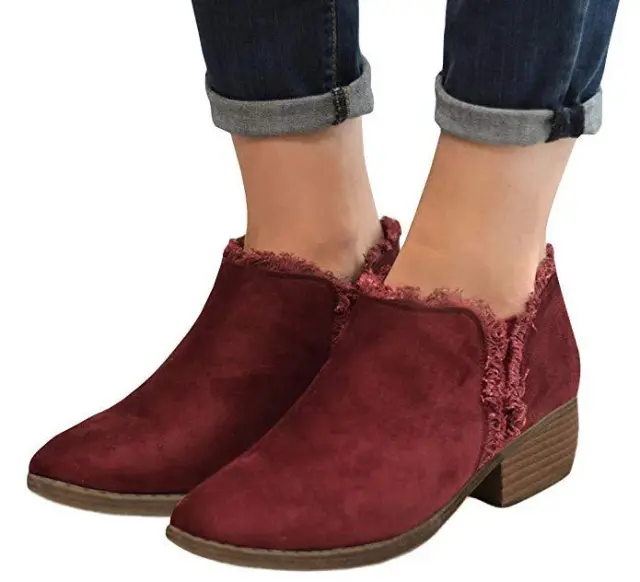 Retro Polished Thick Heel Plus Size Side Zipper Ankle Boots Red - Shop at LoveMi