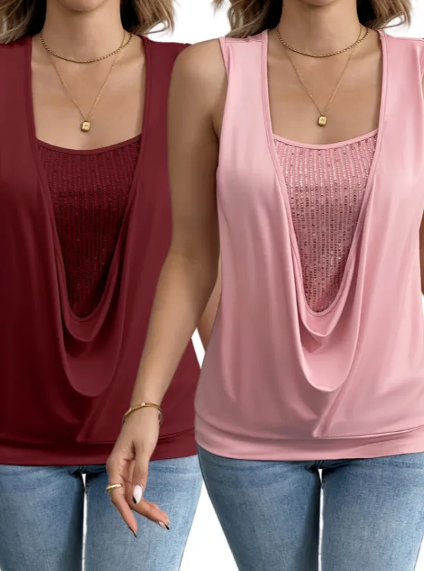 Sequin Decor Ruched Tank Top Set1 - Shop at LoveMi