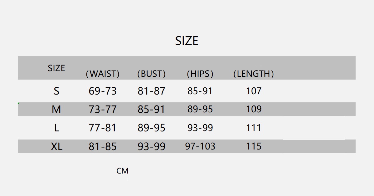 PU Dress Size Chart