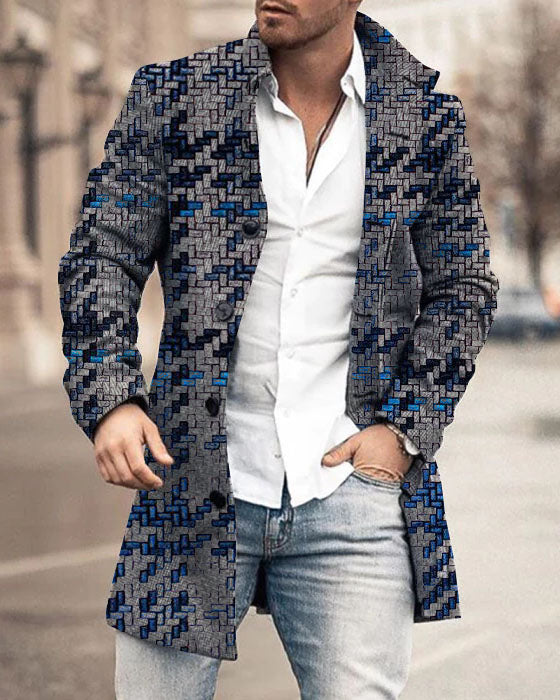 Autumn And Winter New Men's Woolen Stand Collar Medium Long Pocket Casual Coat