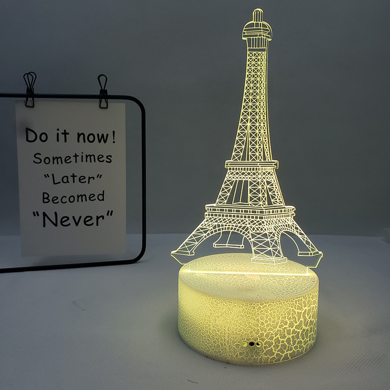 Title 3, Eiffel Toren 3D Visuele Tafel Lamp Zeven Kleure...