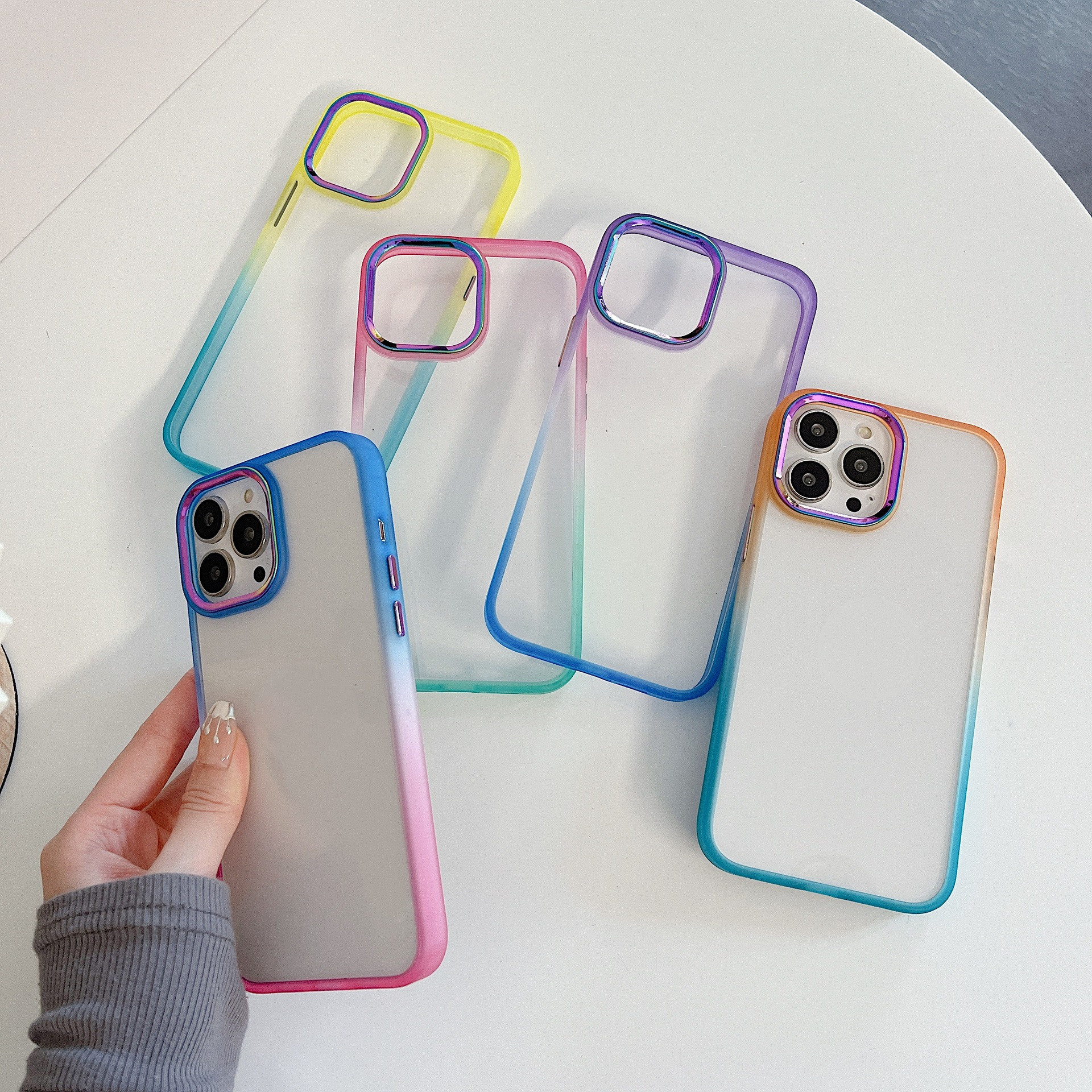 Transparent Button Gradient Border Two-color Phone Case - Image 14