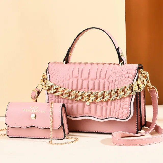 Fashion Rhombic Chain Slung One Shoulder Bag Pink - Shop at LoveMi