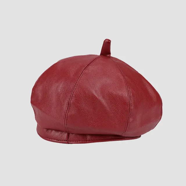 Women's English Vintage Leather Octagonal Hat Red - Shop at LoveMi