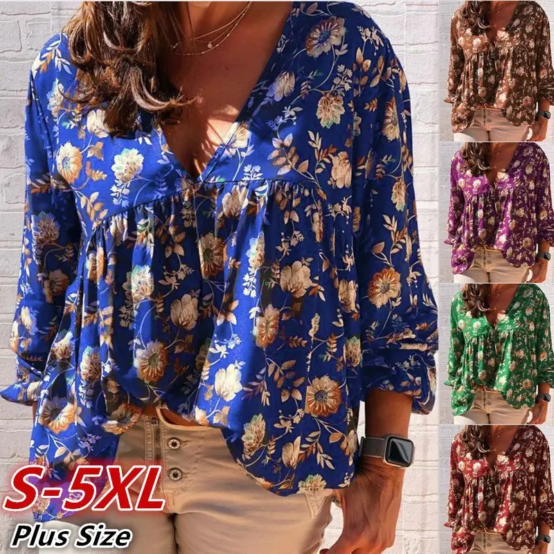 Personalized V-neck Printed Long-sleeved Womens Clothing