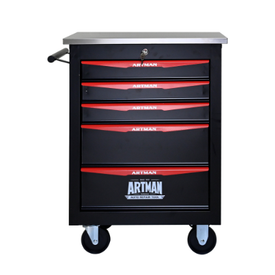 5 Drawers Multifunctional Tool Cart With Wheels,Metal Rolling Tool Cart Storage For Garage Workshop Warehouse Repair Shop--With Stainless Steel Roof- BLACK RED - Image 12