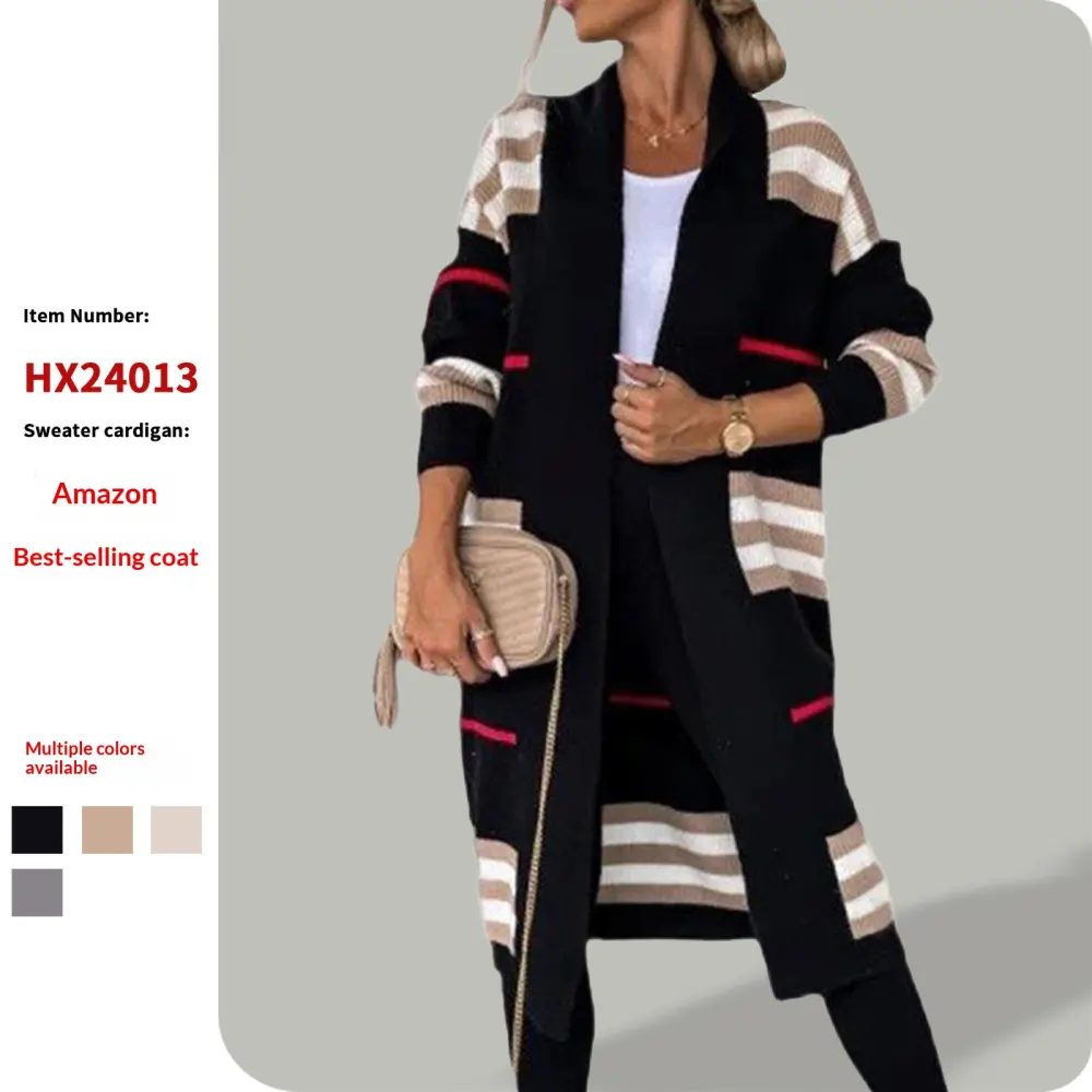 Clothing Sweaters Long Striped Large Version Loose Cardigan Contrasting