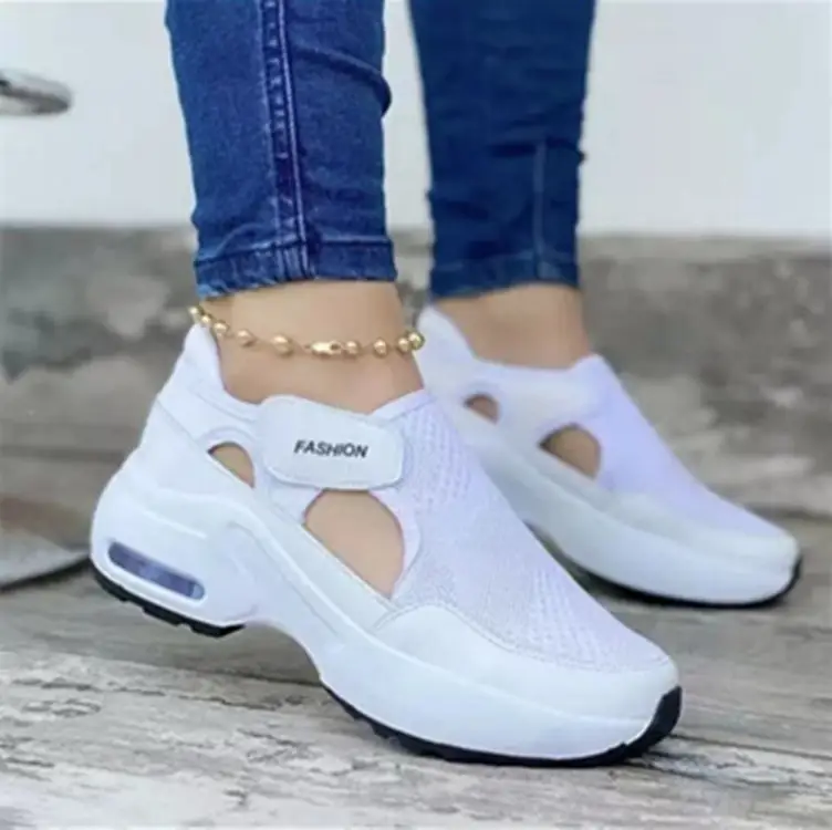 Women's Flat-Soled Thick-Soled Velcro Flying Knit Shoes