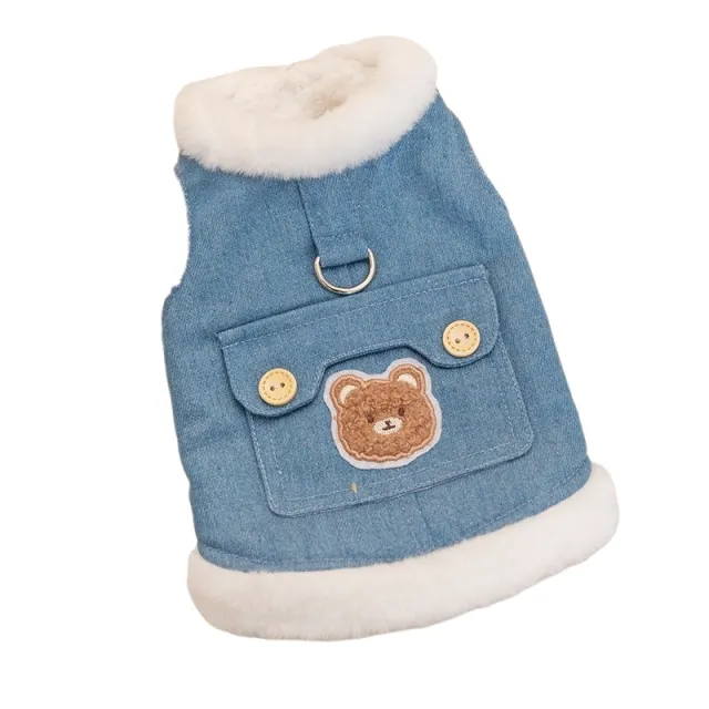 Winter Fleece Pet Dog Clothes Bear Print Dog Down Coat Warm Soft Puppy Vest Jacket Fashion Cat Jacket Coat Cute Pet Dog Costumes Denim Blue - Shop at LoveMi
