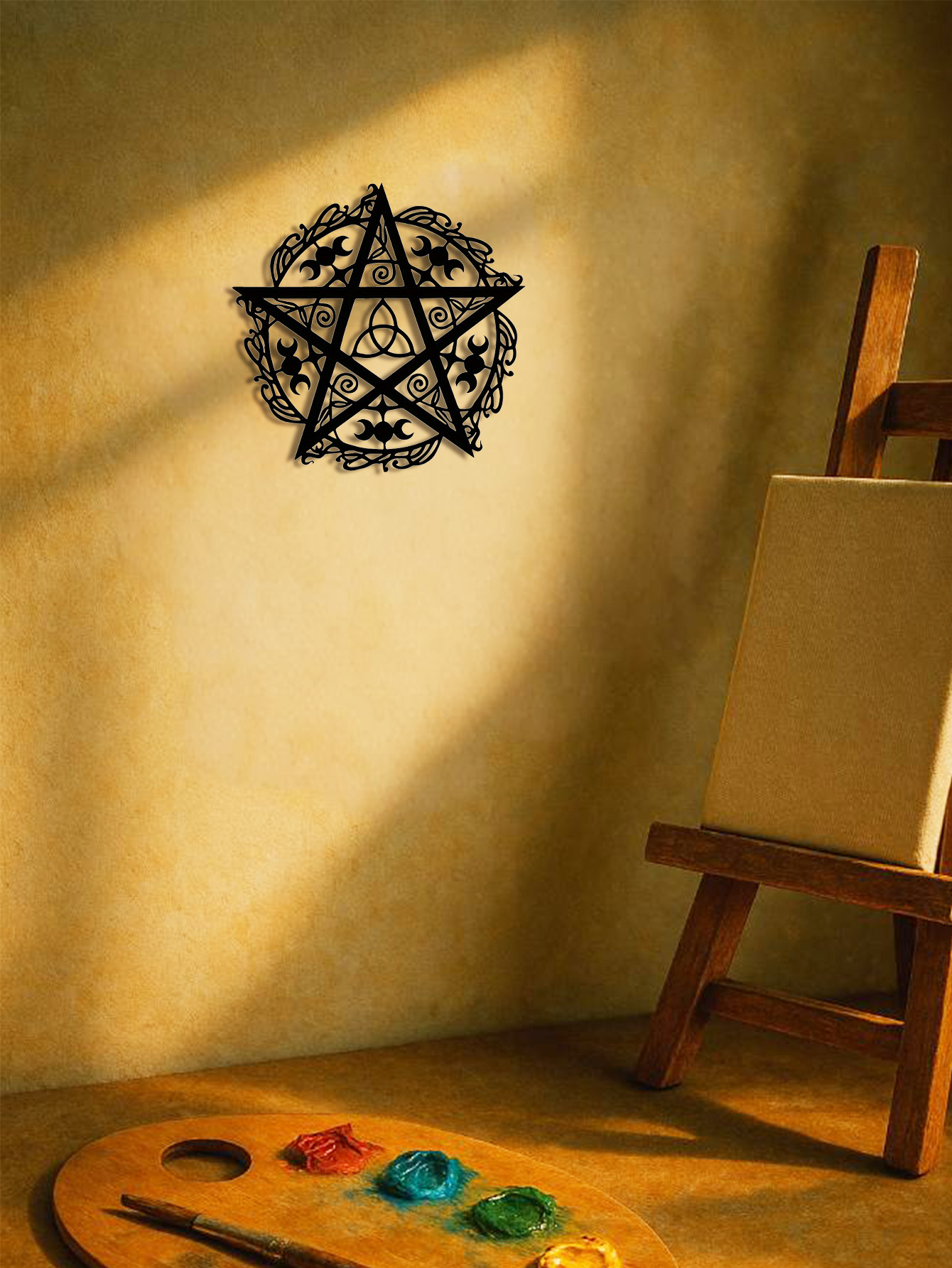 Pentagram Triple Moon Iron Wall Art Unique Metal Decor Sculpture Trendy Star