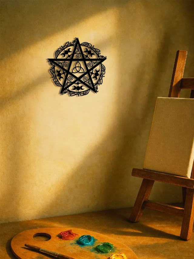 Pentagram Triple Moon Iron Wall Art Unique Metal Decor Sculpture Trendy Star Look At The Picture - Shop at LoveMi