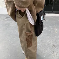 Versatile Panel Straight Leg Solid Street Cargo Pants - Khaki - View 1