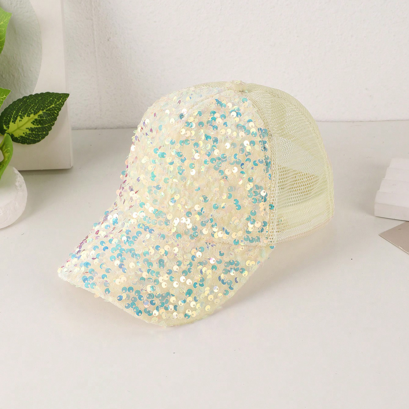 Colorful Sequin-embroidered Mesh Fabric Breathable Beanie With Sunshade Trendy Fashion Style Baseball Cap For Daily Outings, Parties, Outdoor Activities