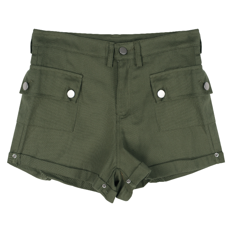 Women's Khaki Rolled Cargo Denim Shorts Green Shorts - Shop at LoveMi