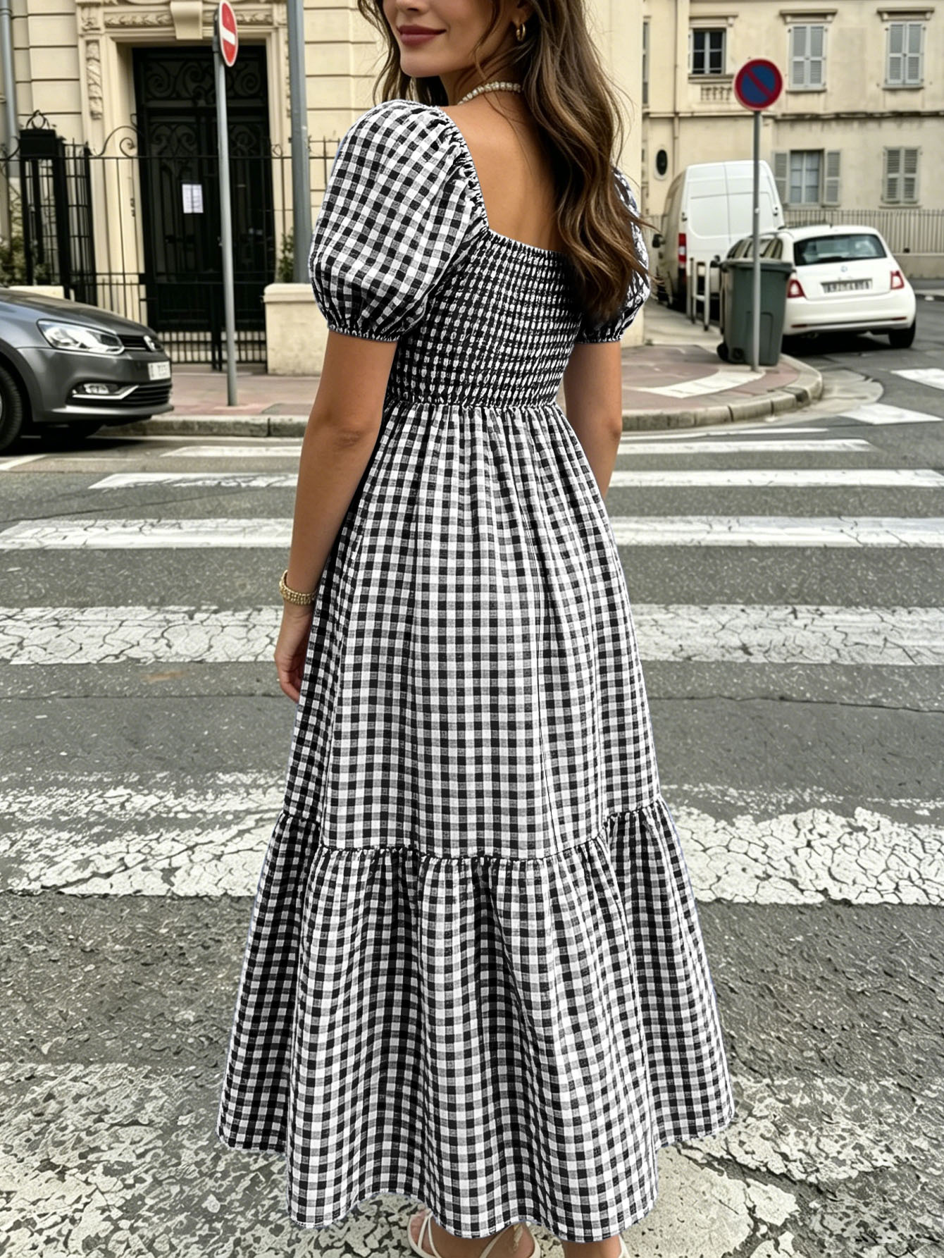 Gingham Puff Sleeve Maxi Dress