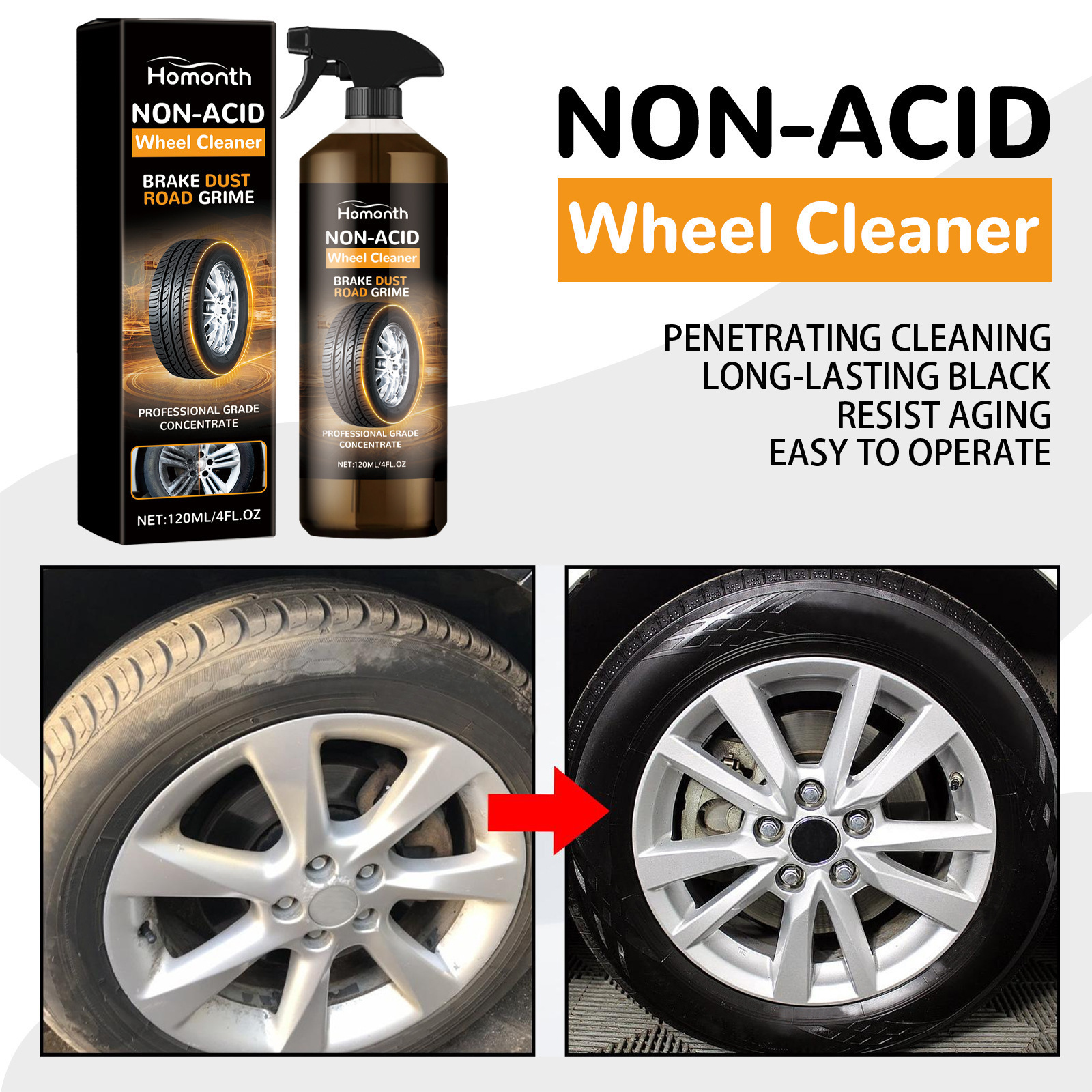 Homonth Car Tire Cleaner Kit Wheel Refurbishment, Cleaning, Polishing, And Maintenance Multi-functional Cleaner 2