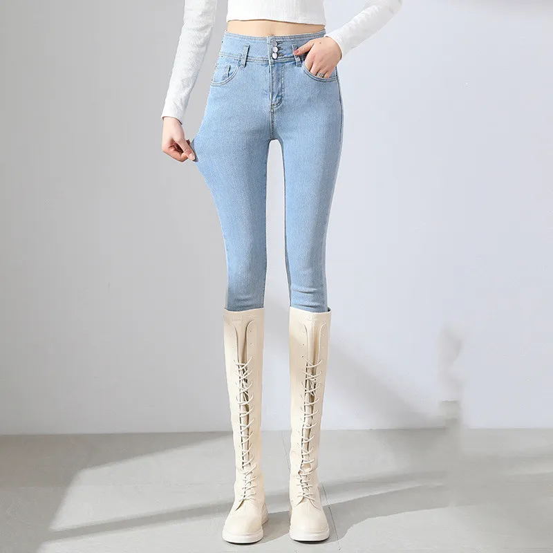 The New Spring Clothes Are Thin And All-match Tight-fitting Light Blue Pants With Small Feet - Light Blue