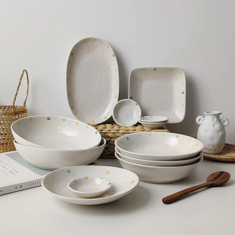 Dot Ceramic Plate Set Small Breakfast Dessert Flavor Oval