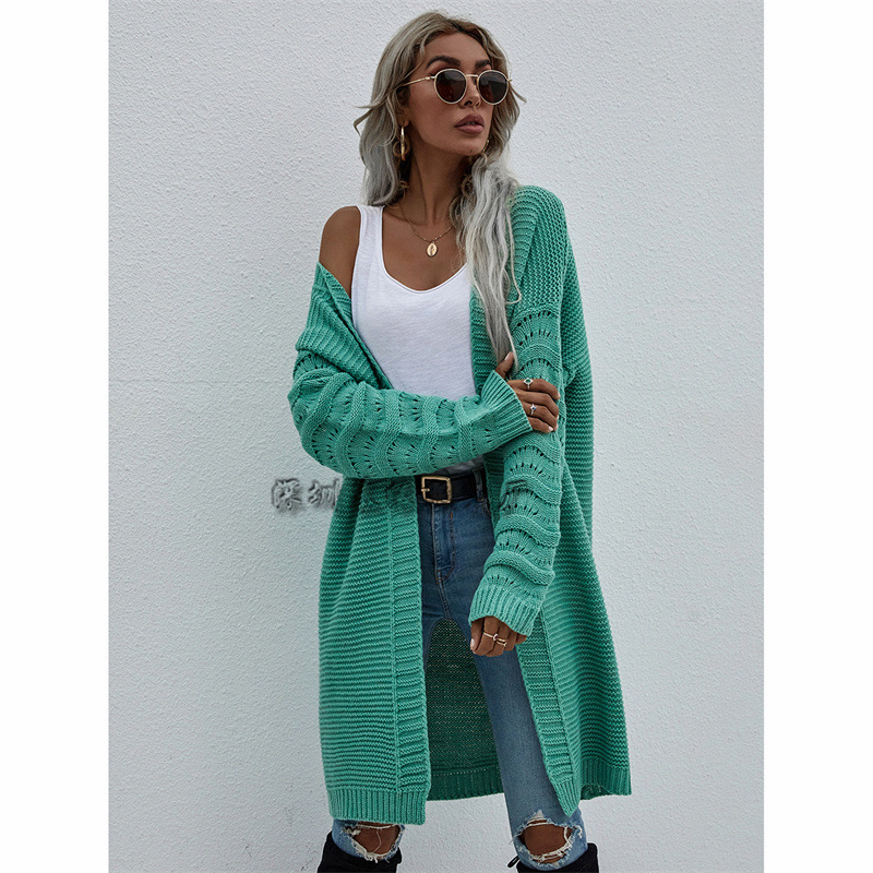 Women's Long Cardigan Solid Color Knitted Fashion Sweater