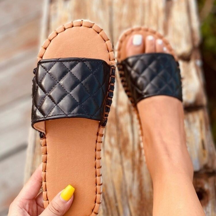 Wear Flat Slippers Outside The Stitching Black - Shop at LoveMi